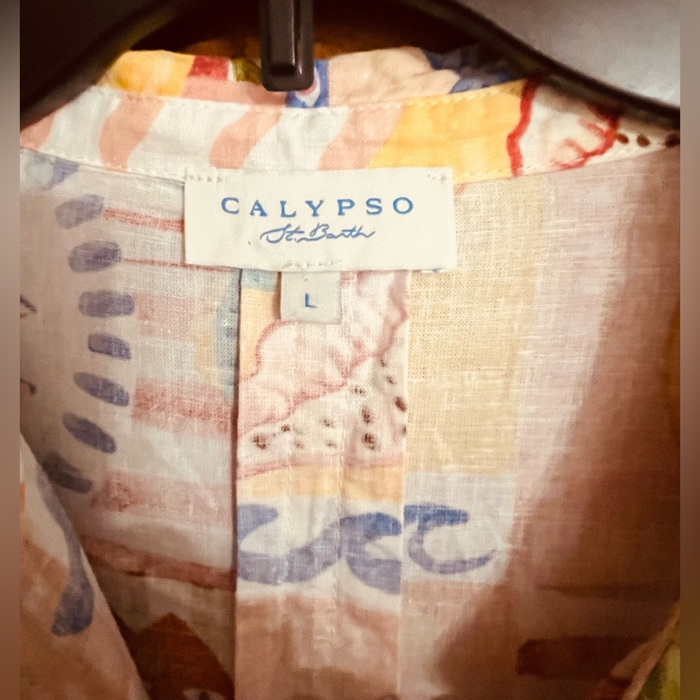 CALYPSO ST BARTH NWOT Ladies tropical print button down collared tunic shirt - Picture 9 of 11